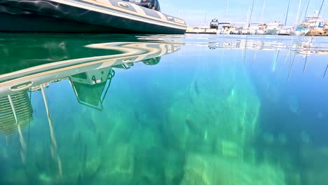 boat and underwater view of monte carlo harbor