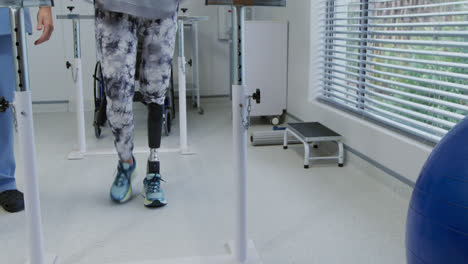 woman with prosthetic leg at hospital