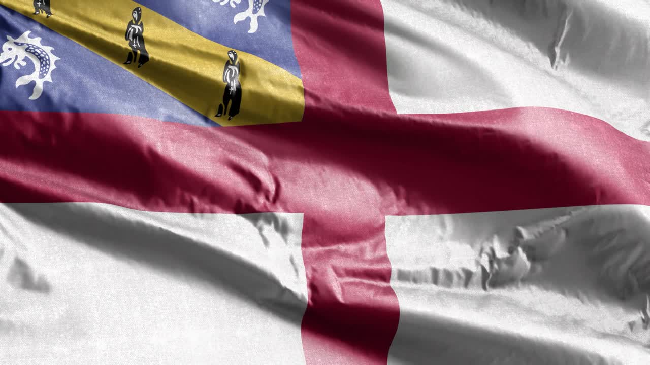 la bandera textil de herm se agita lentamente en el bucle del viento. la bandera de herm se balancea suavemente en la brisa. el tejido textil de tela. el fondo de relleno completo. bucle de 20 segundos.