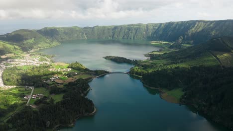 Bird's-eye-view-of-Lagoa-das-Sete-Cidades-caldera---São-Miguel-island,-Azores