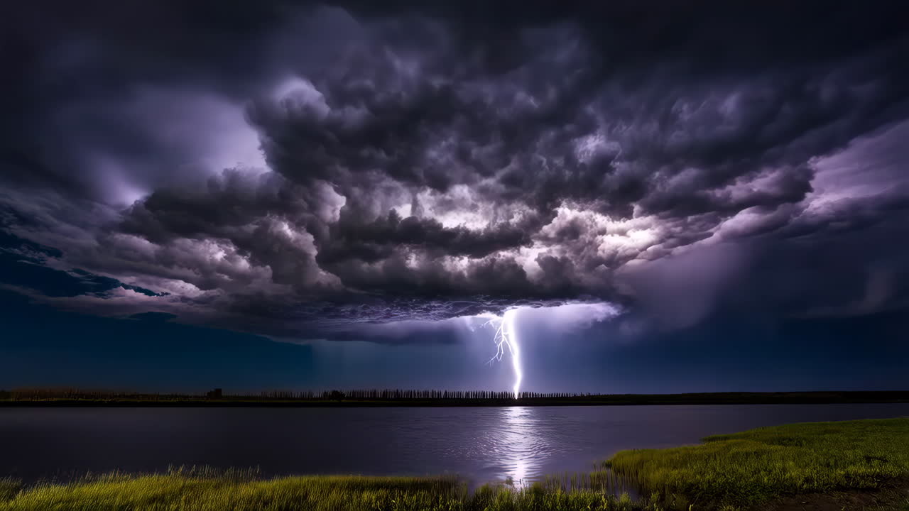 Dramatic Lightning Storm Over Water