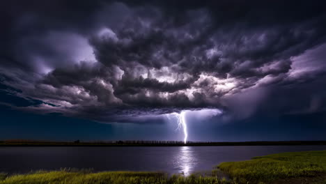 dramatic lightning storm over water