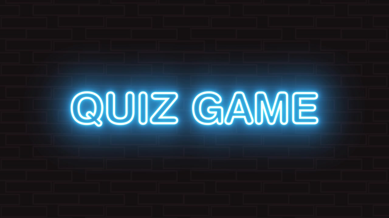 Animazione del testo del gioco a quiz colorata e luminosa al neon isolata su sfondo nero