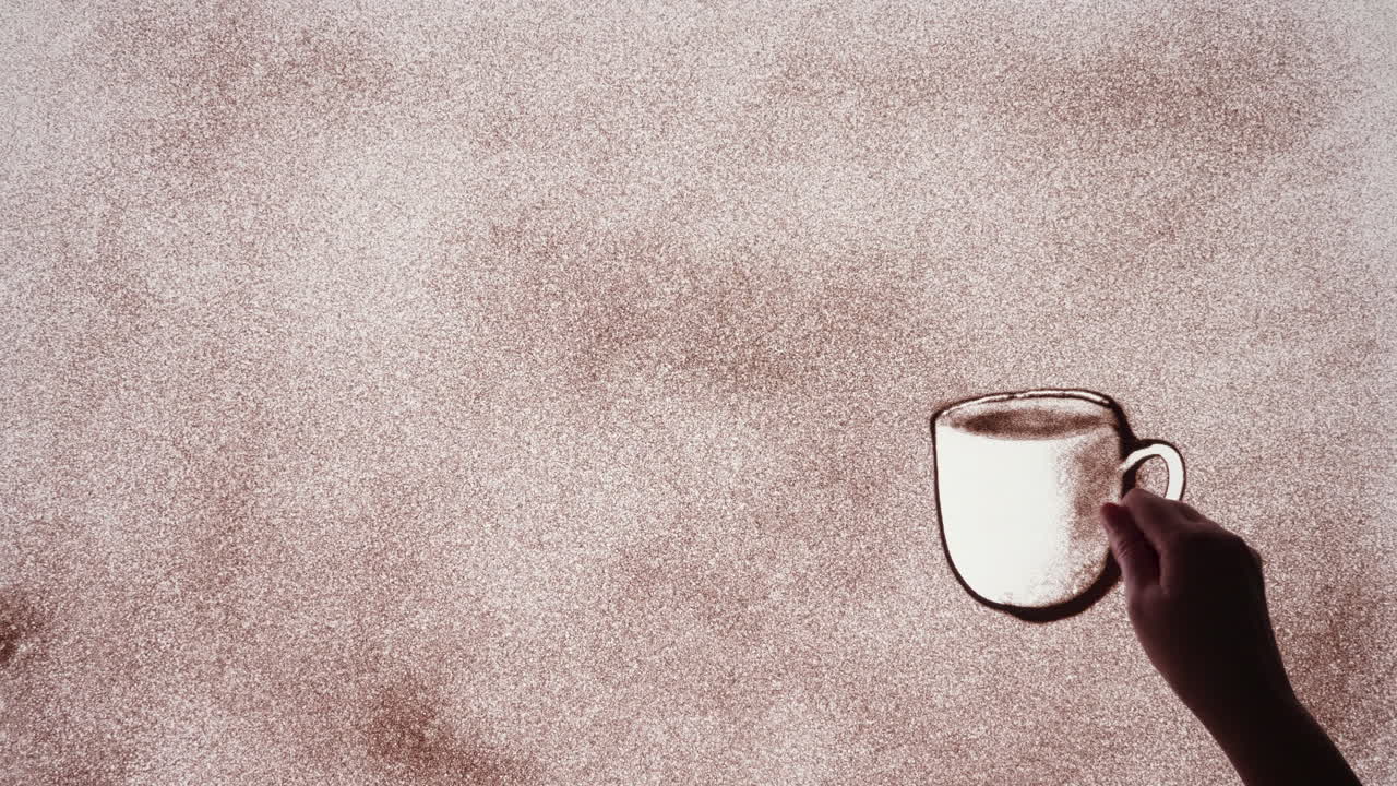 커피 컵의 준비된 타임 스 모형 모래 애니메이션