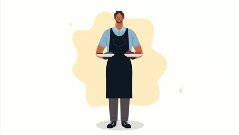 animado de trabajador de servicio de camarero masculino