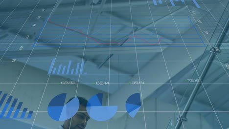 Animation of financial data processing over biracial businessman
