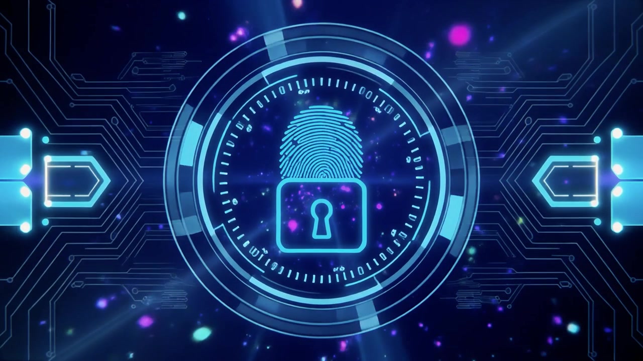 Digital Security Interface with Fingerprint and Padlock Animation