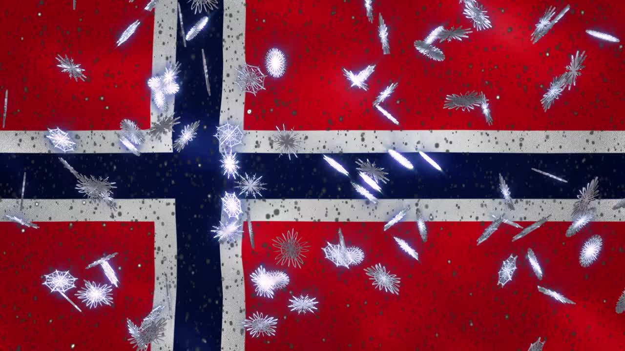 노르웨이 발을 흔들고 눈이 내리는 주기적 배경 크리스마스와 새해, 루프