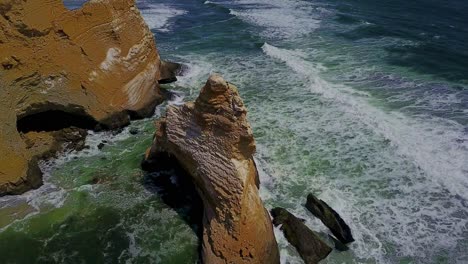 la catedral rock top down shot with tilt up reveal along coastline of peru