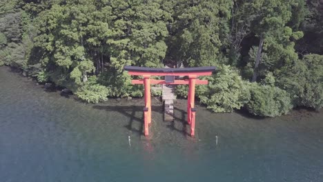hakone shrine drone reverse footage