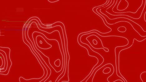 animation of digital interface on screen with topographic lines with glitch on red background