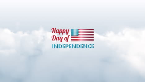 animation of 4th of july independence day text over clouds and flag of united states of america