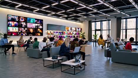 modern coworking space with media screens