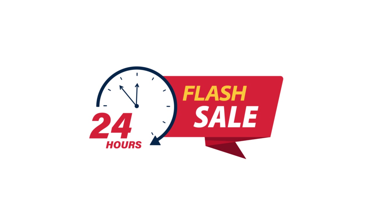 Animated Flash Sale Clock Icon with 24 Hours Text