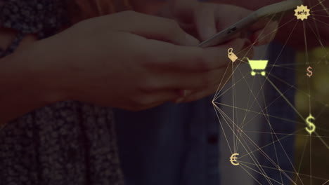 animación de la red de conexiones con iconos sobre diversas personas usando smarptohne