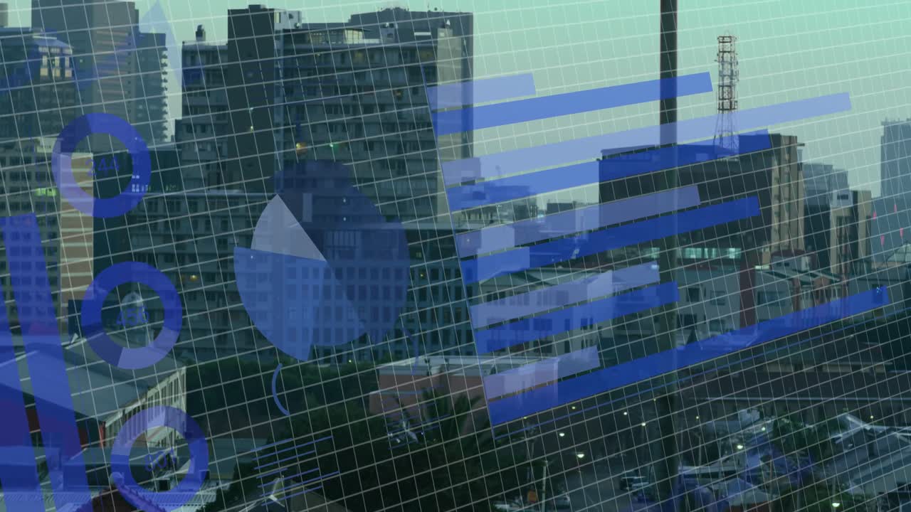 animazione dell'elaborazione dei dati sul paesaggio urbano