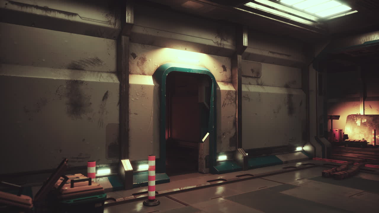 신비한 우주선 복도: 공상과학 3d 렌더링