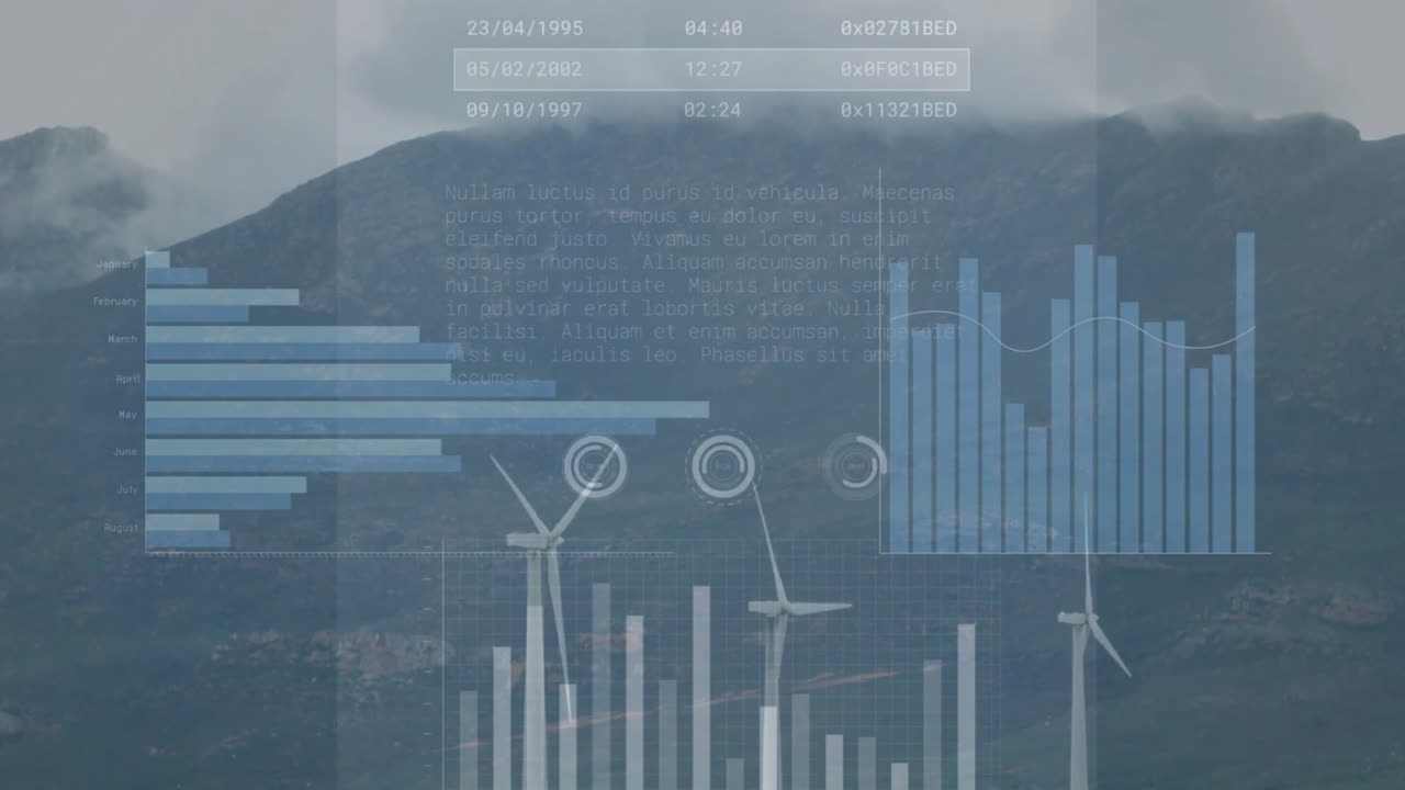 풍력 터빈을 통해 금융 데이터 처리의 애니메이션
