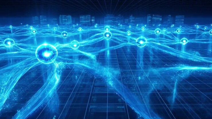 Digital Network Nodes Connecting in Abstract Cyberspace