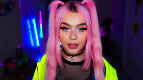 pink hair and neon makeup