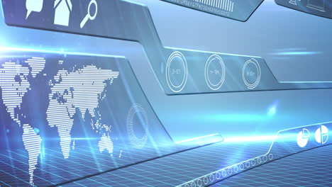 animación de la pantalla con procesamiento de datos con el mapa del mundo