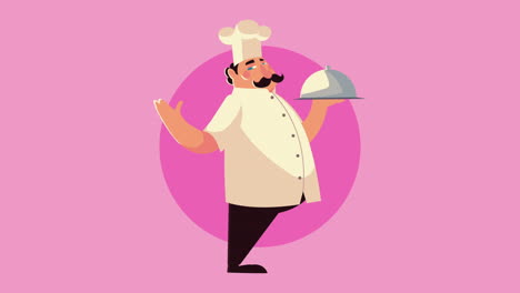 trabajador chef italiano con animación de servidor de bandeja