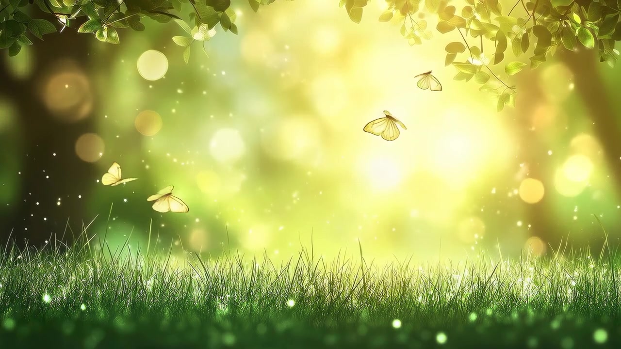 Borboletas Voando Sobre Gramado Verdejante em uma Floresta Ensolarada