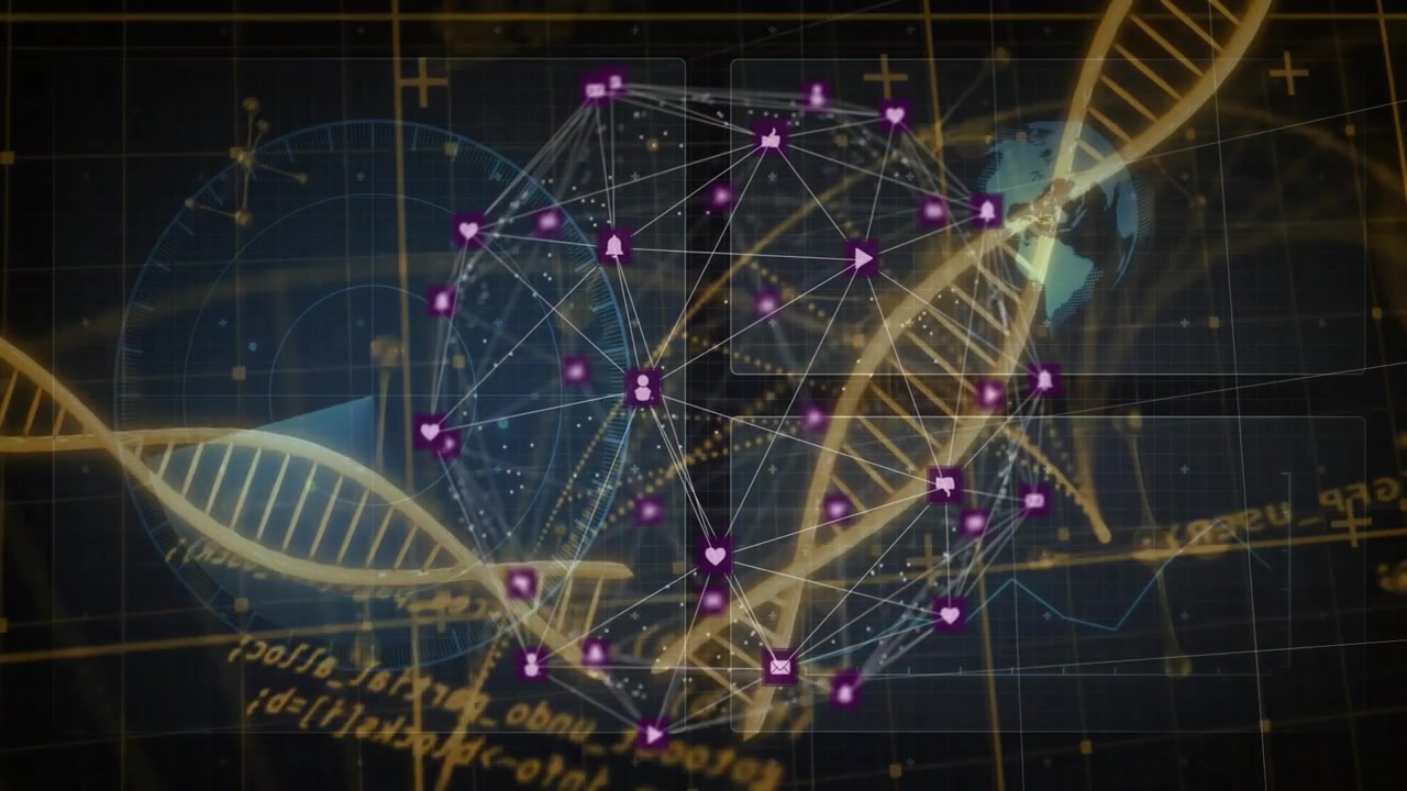 Animated DNA Strands and Social Network Connections with Digital Data