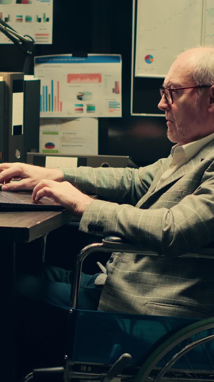 Vertical Video Detective wheelchair user gather criminal case clues from archived documents