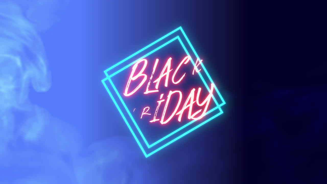 viernes negro con cuadrados azules de neón y humo en el gradiente azul