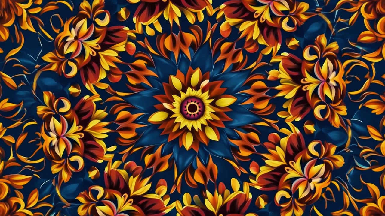 Abstract Floral Kaleidoscope Pattern with Rotating Petals
