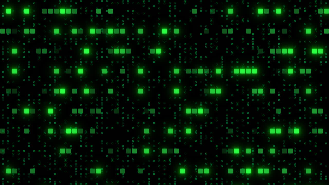 Glowing green pixel grid a captivating pattern in the dark