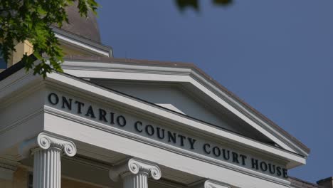 Front-letters-on-the-roof-of-the-Beautiful-Ontario-County-Courthouse-in-Canandaigua,-New-York-near-Canandaigua-Lake