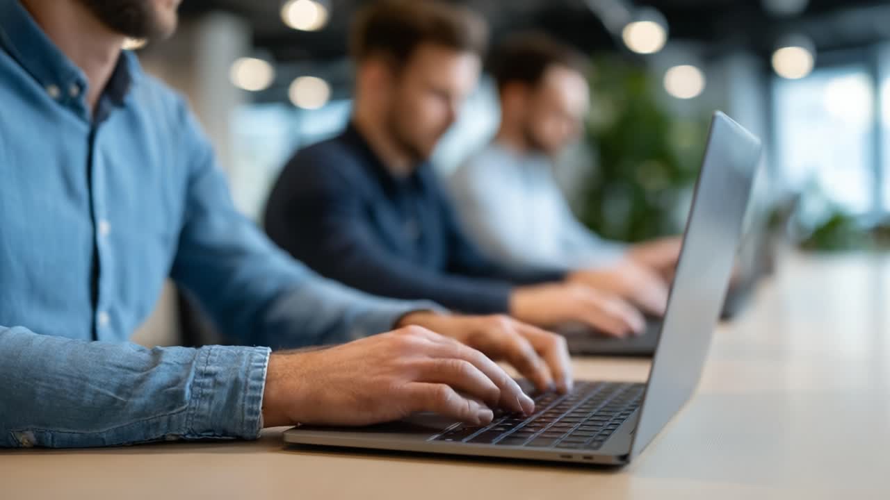 Focused Collaboration: Individuals Engaged in Productive Work on Laptops in a Modern Office Space Highlighting Team Dynamics and Digital Connectivity