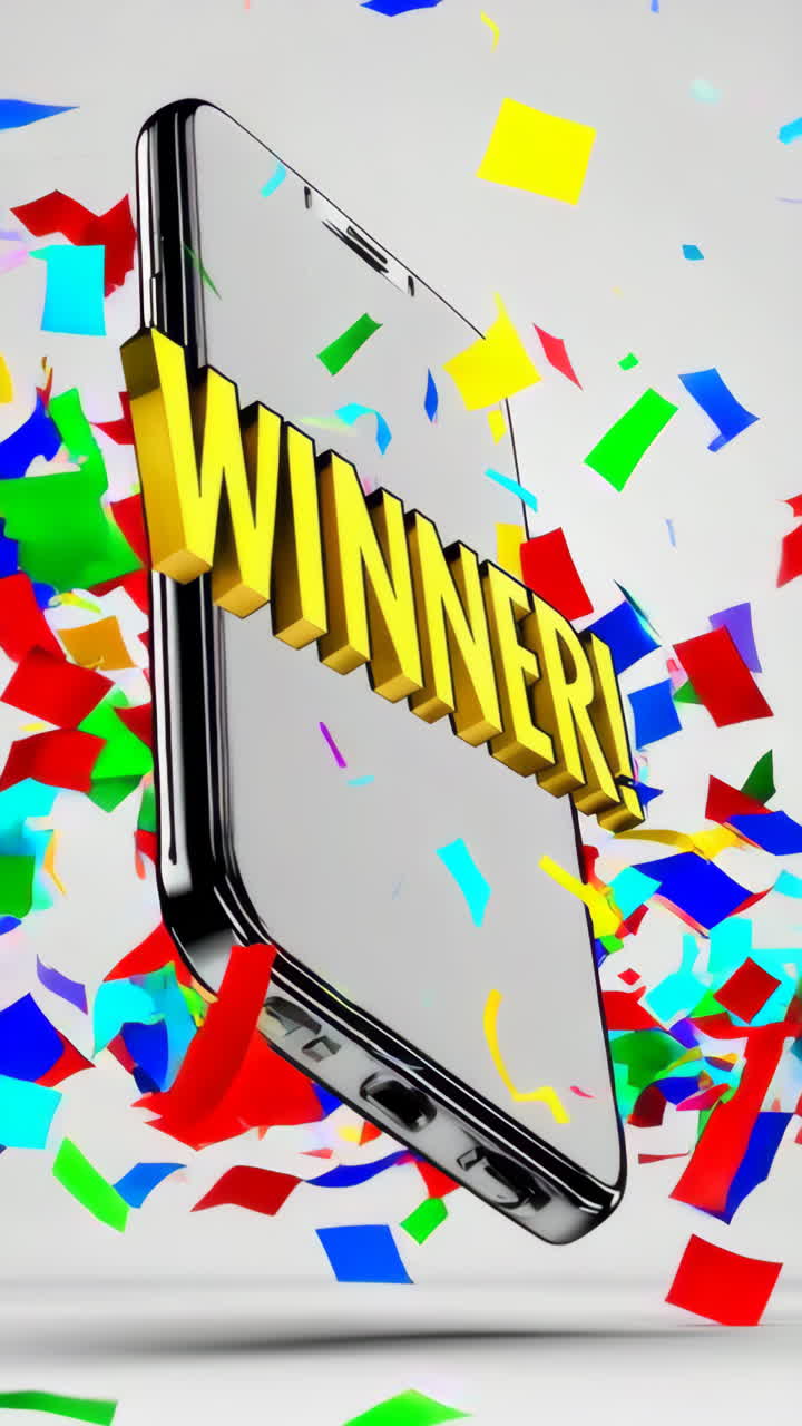 Smartphone Displaying Winner Message with Confetti
