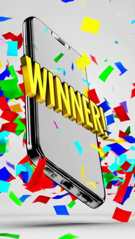 smartphone displaying winner message with confetti