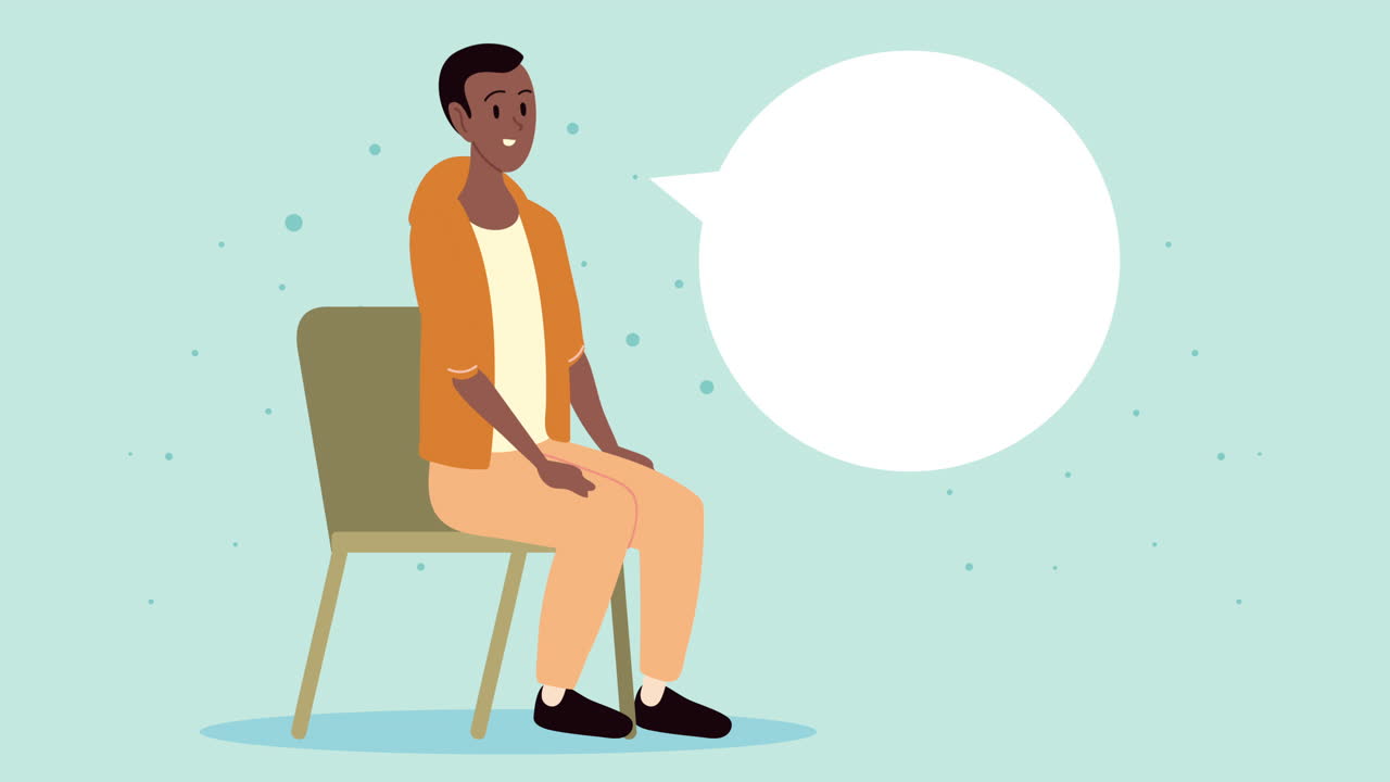 아프로 젊은 남자가 앉아있는 캐릭터 애니메이션