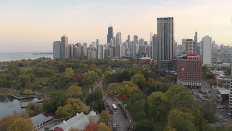 aerial view of lincoln park chicago on autumn