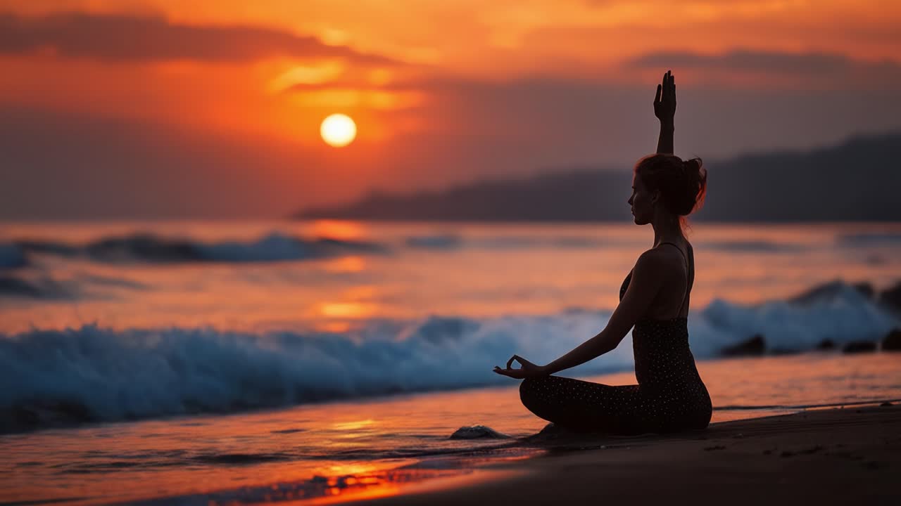 A Serene Evening Meditation by the Ocean as the Sun Sets: Embracing Tranquility and Mindfulness Amidst Nature's Beauty