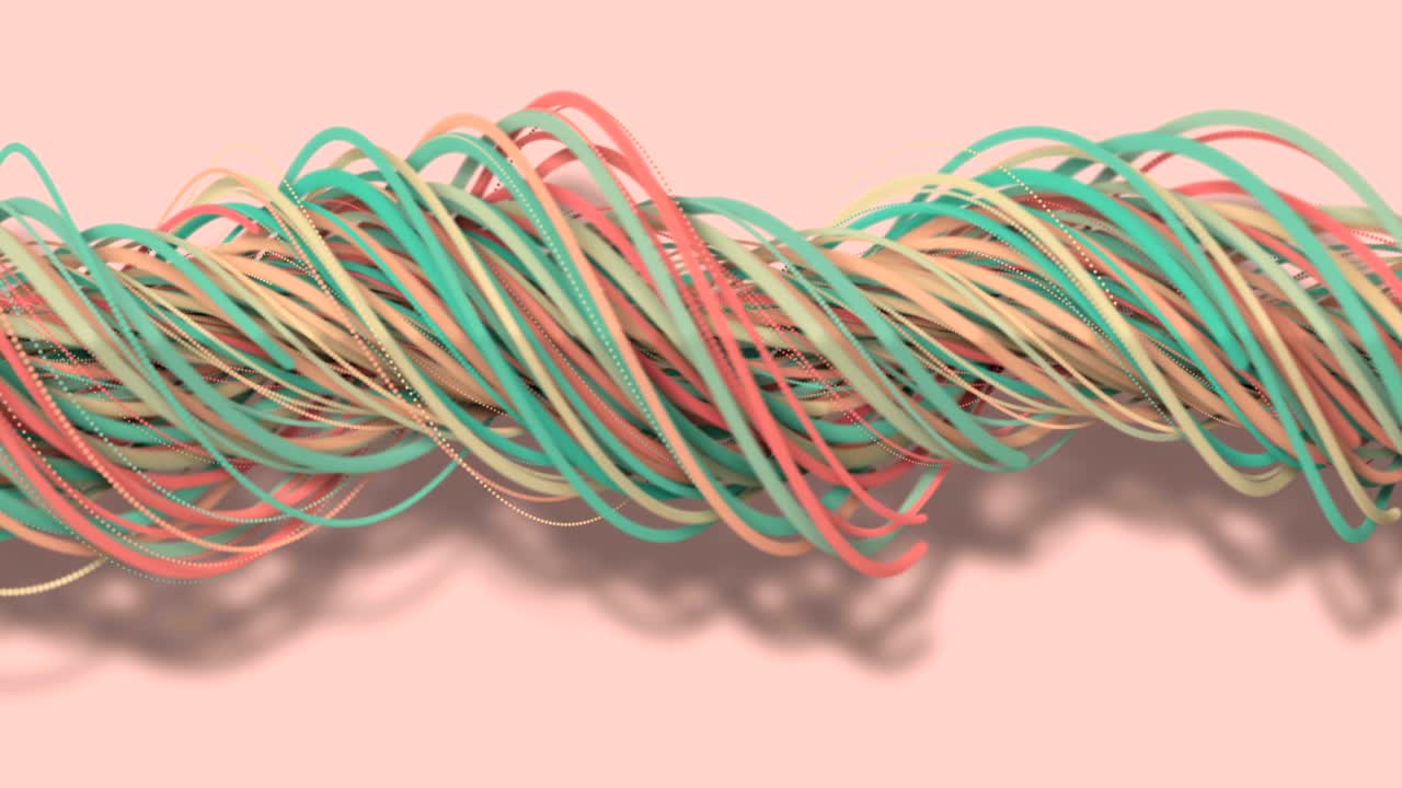 3D motion,3D rendering, abstract geometric background, lines The circle points are very close together. Until seeing a free curve Many lines that rotate together into a rope. Light pink tone