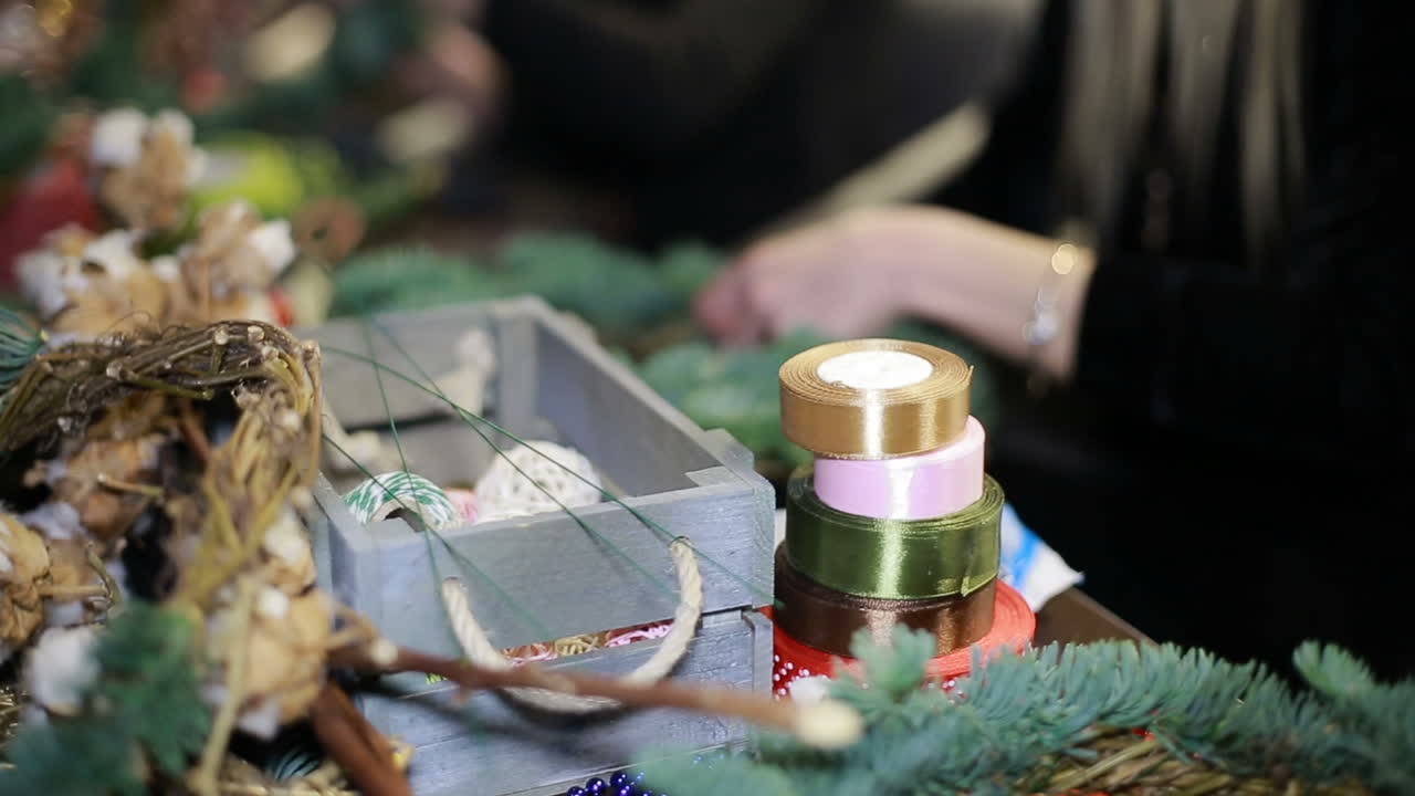 Making Christmas Gifts. Making of handmade christmas tree toys