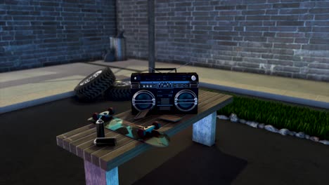 retro skate park scene with boombox