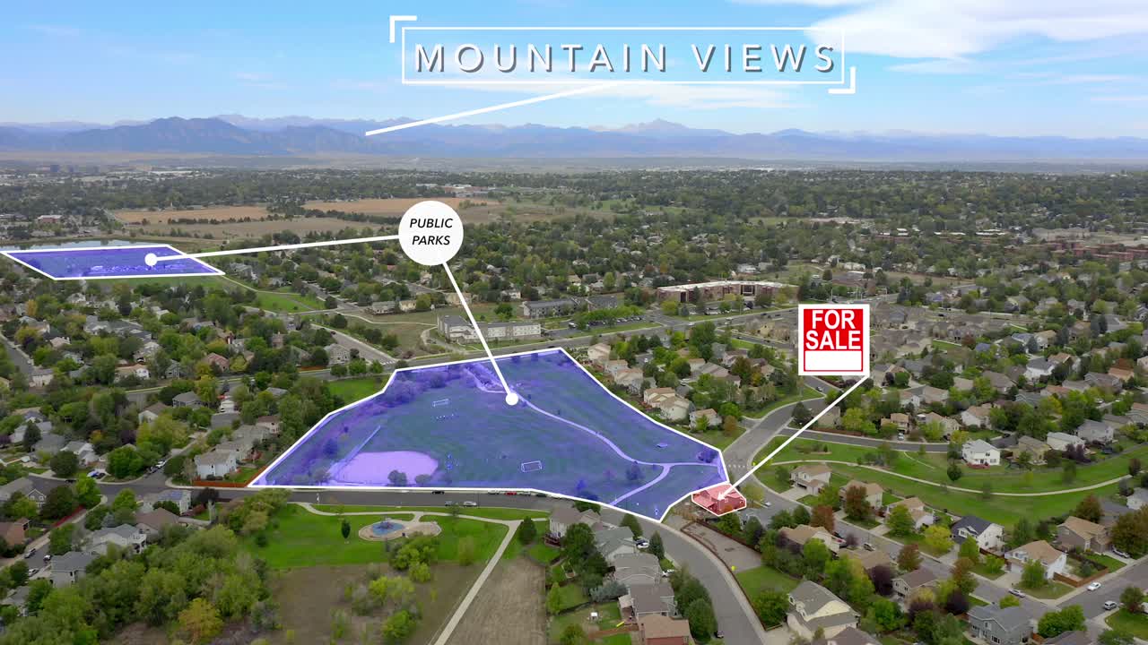 los gráficos en movimiento muestran una casa en venta desde arriba.