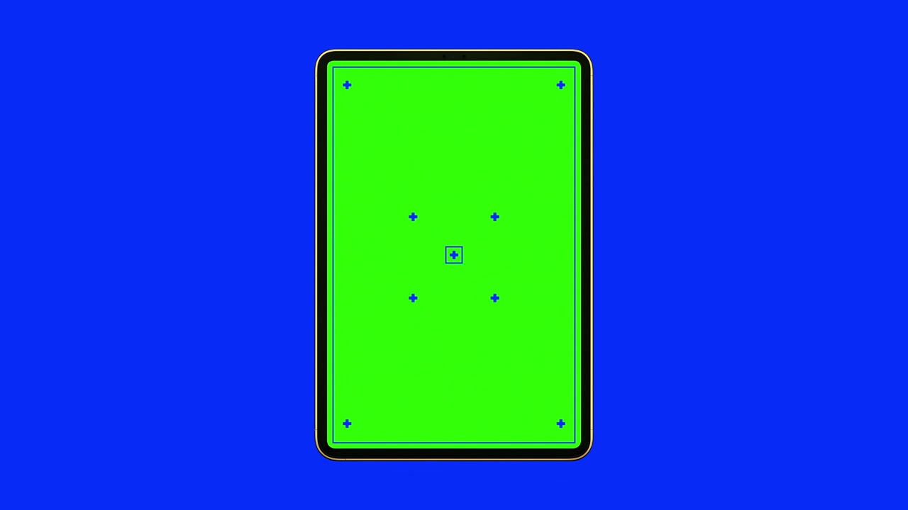 Cornice realistica di un tablet iPad intelligente si anima dall'alto, si ingrandisce e si anima uscendo dalla parte superiore della cornice. Modello grafico concettuale di mockup per tablet iPad intelligente. 4k