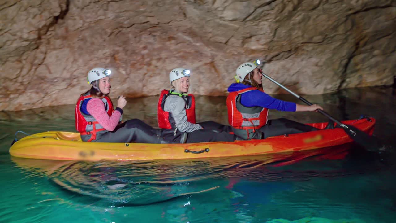 Exciting kayaking tour adventure at Mezica mine museum caves