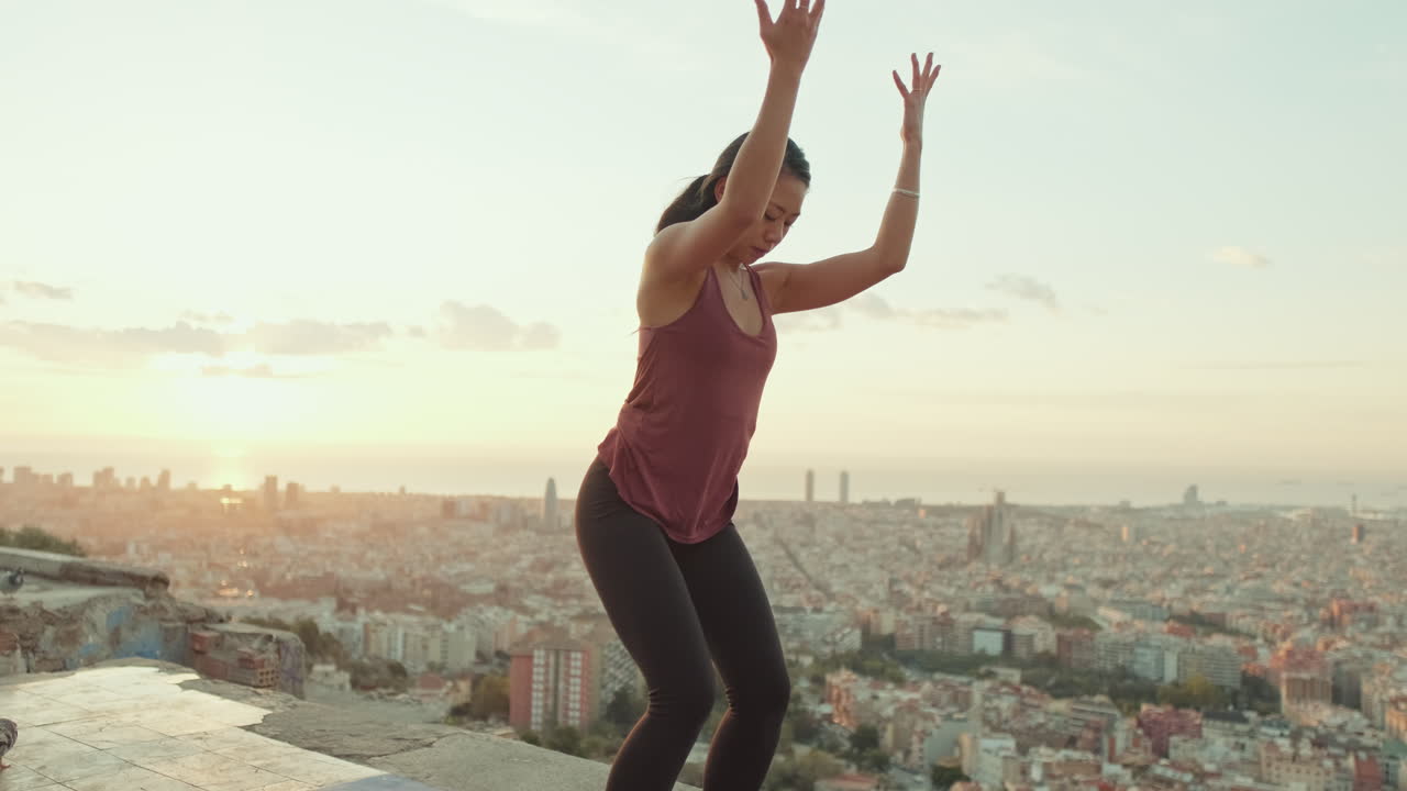 Woman doing yoga in the city