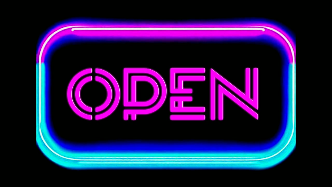 Animation neon light text OPEN in neon border on black background for modern shop,retail, resort,bar display promotion business concept