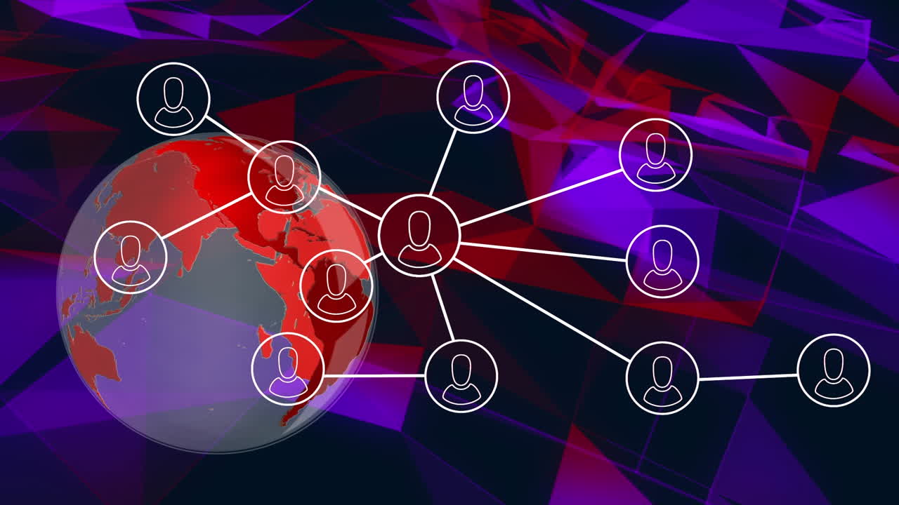 animación de la red de conexiones con los iconos de la gente en todo el mundo