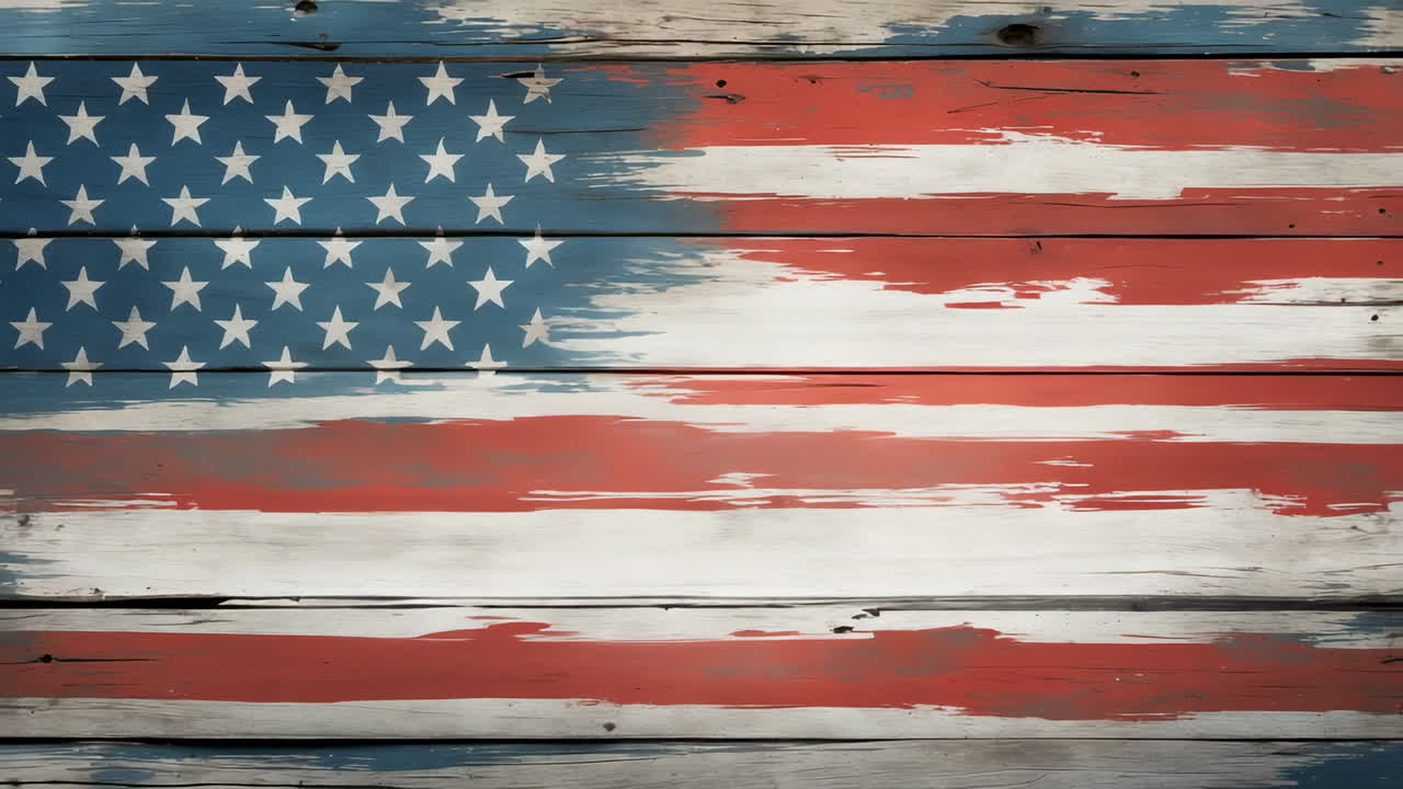 Rustic American Flag on Weathered Wooden Planks