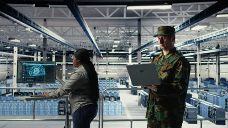 Military Soldier And Engineer In Server Room Use Ai Tools
